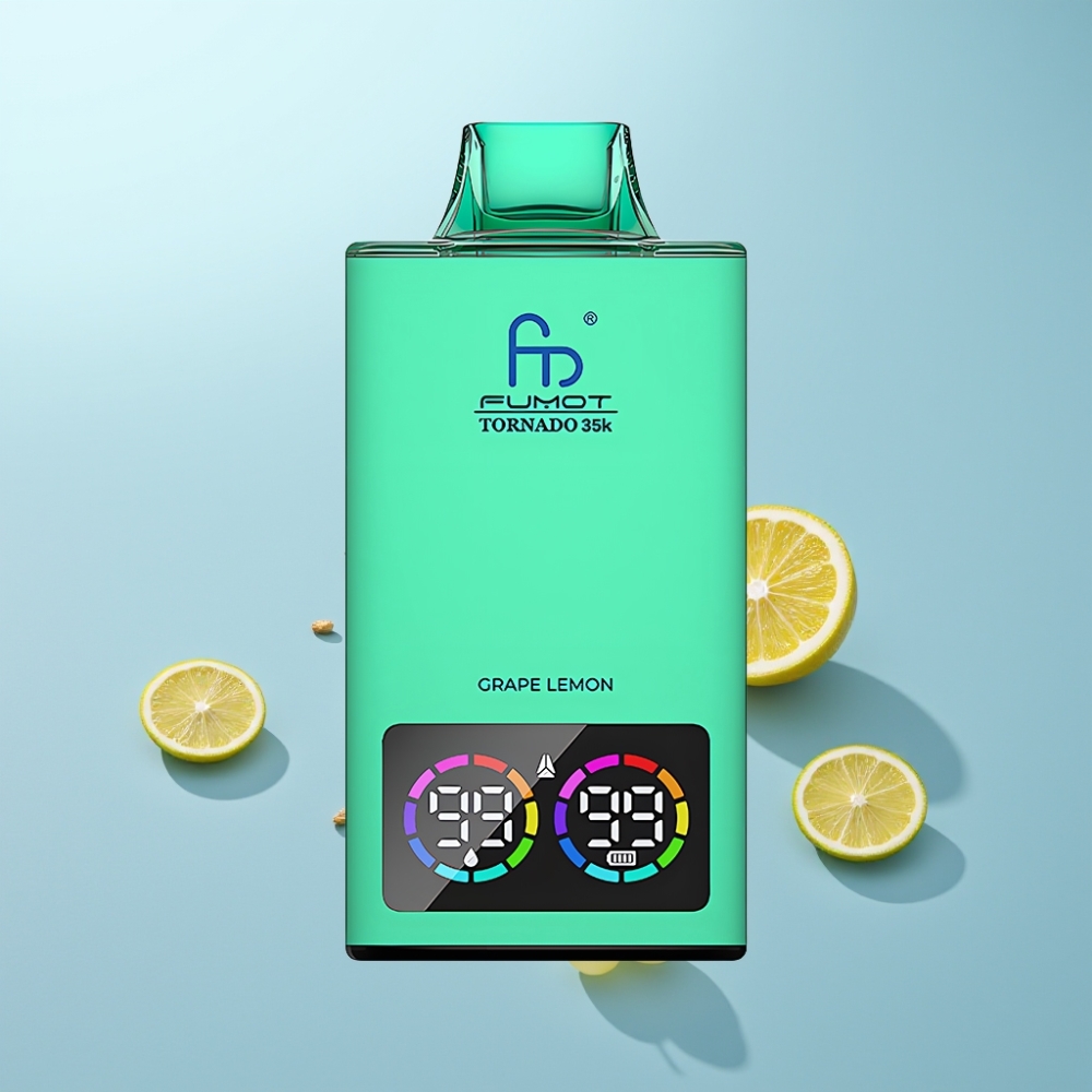 Fumot Tornado 35K Vape חד פעמי 35000 Puffs Dual Mesh Coil ענבים לימון USB-C