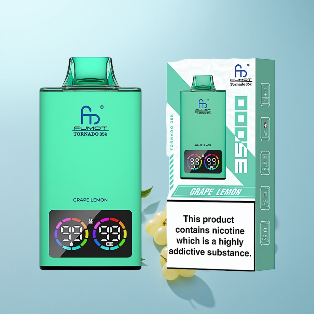 Fumot Tornado 35K Vape חד פעמי 35000 Puffs Dual Mesh Coil ענבים לימון USB-C