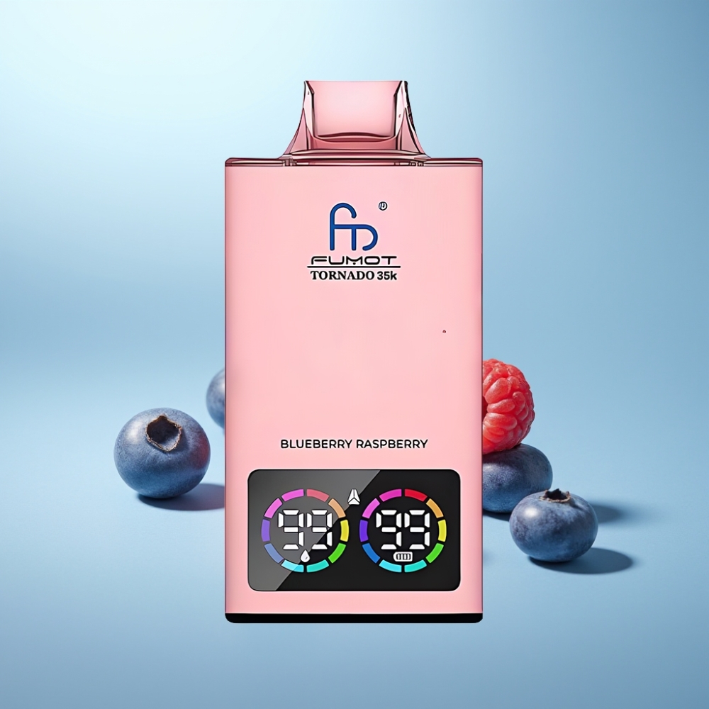 Fumot Tornado 35K Vape חד פעמי 35000 Puffs Dual Mesh Coil USB-C Blueberry Raspberry