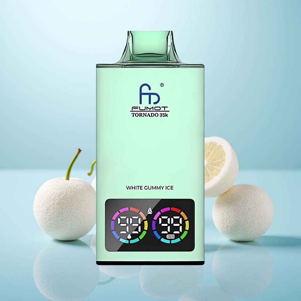 Fumot Tornado 35K Vape חד פעמי 35000 Puffs Dual Mesh Coil USB-C White Gummy Ice