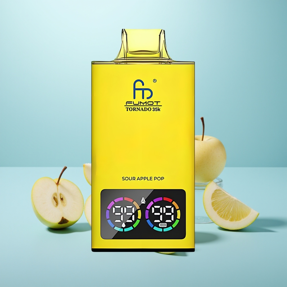 Fumot Tornado 35K Vape חד פעמי 35000 Puffs Dual Mesh Sour Apple Pop RGB Lights USB-C