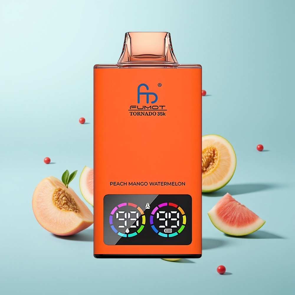 Fumot Tornado 35K Vape חד פעמי 35000 Puffs Dual Mesh USB-C אפרסק מנגו אבטיח
