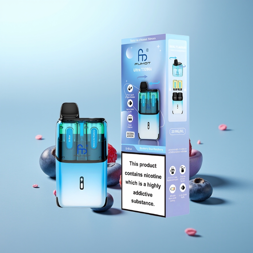 Fumot Ultra T32000 Vape חד פעמי 32000 Puffs 24ml 800mAh Type-C תכלת פטל חמוץ-תכלת