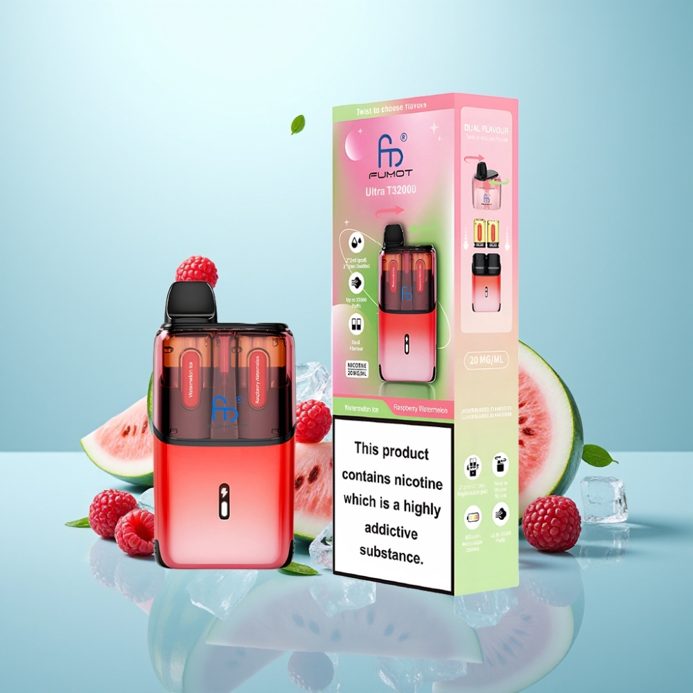 Fumot Ultra T32000 Vape חד פעמי 32000 Puffs 24ml Watermelon Ice Raspberry Advanced Mesh Coil