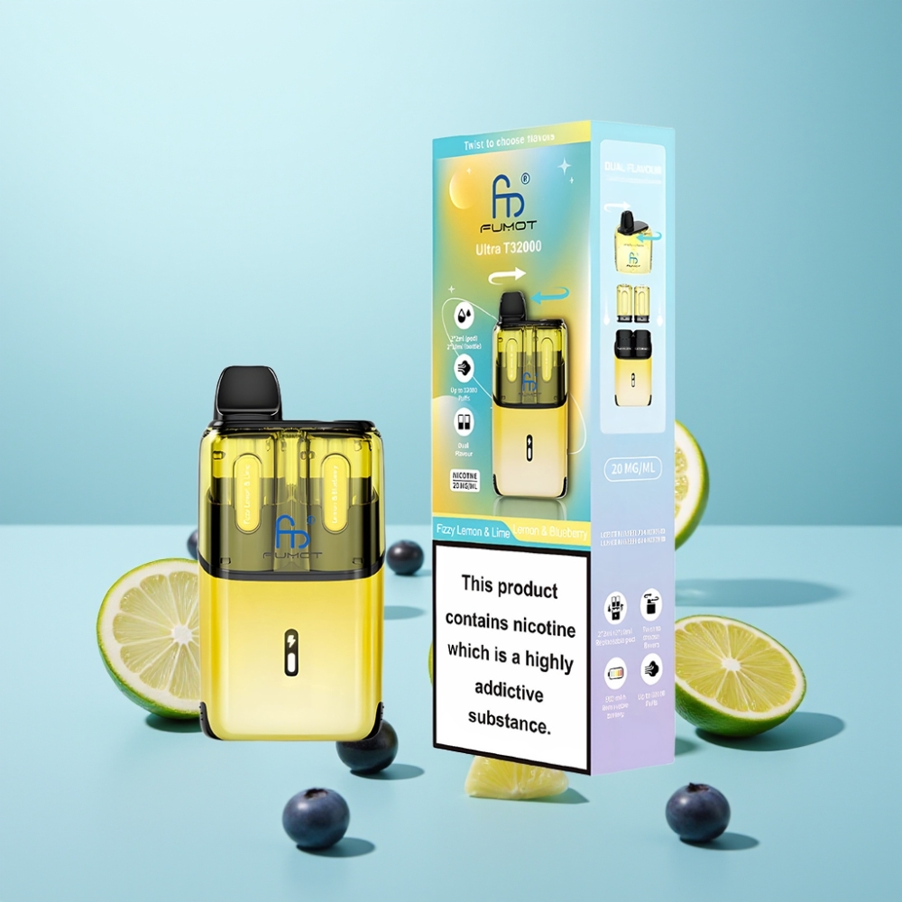 Fumot Ultra T32000 Vape חד פעמי 32000 Puffs 800mAh Type-C לימון תוסס & ליים - לימון & אוכמניות