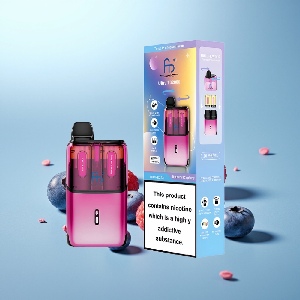 Fumot Ultra T32000 Vape חד פעמי 32000 Puffs 800mAh Type-C Blueberry Raspberry Ice