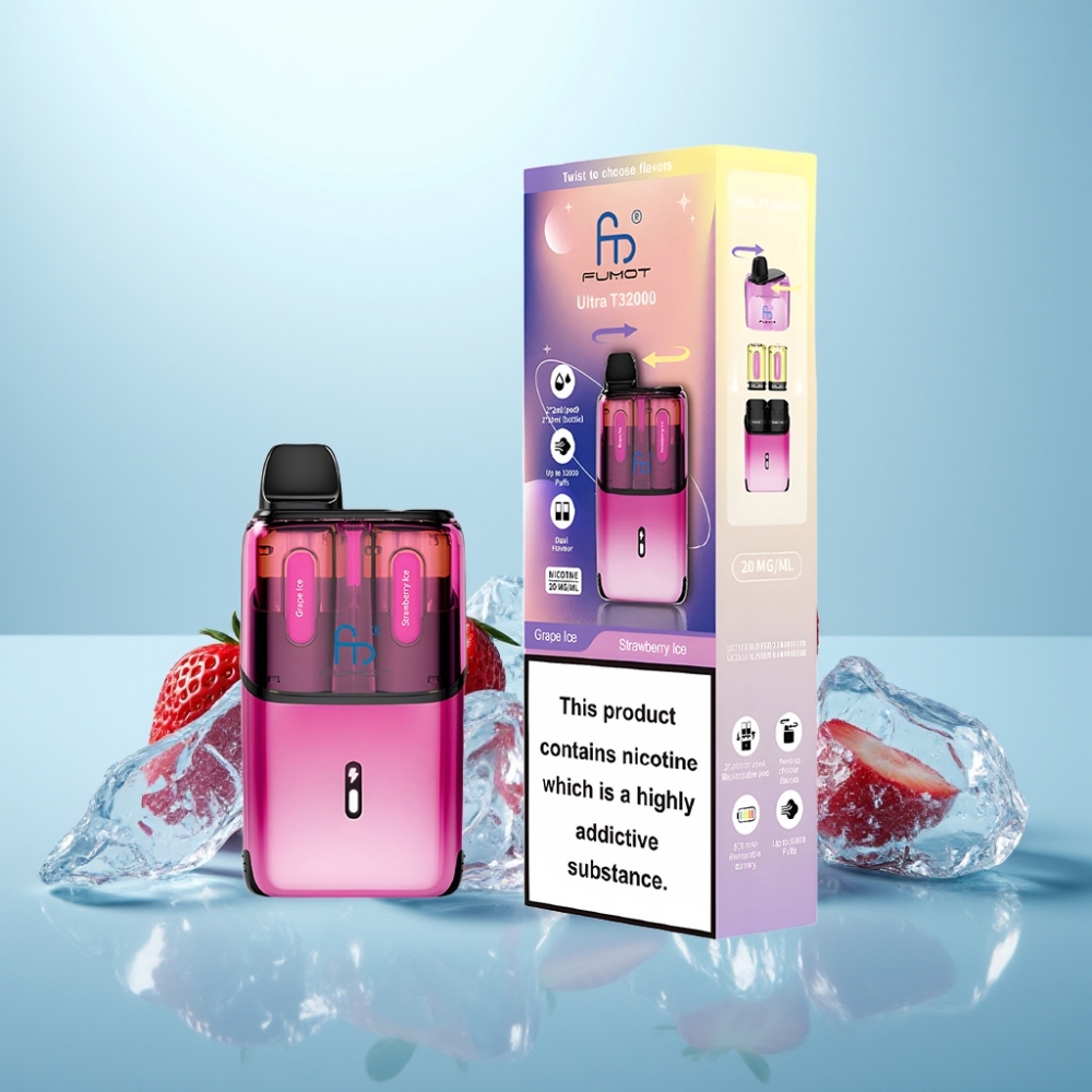 Fumot Ultra T32000 Vape חד פעמי 32000 Puffs Grape Ice - Strawberry Ice 24ml 800mAh Type-C Mesh Coil