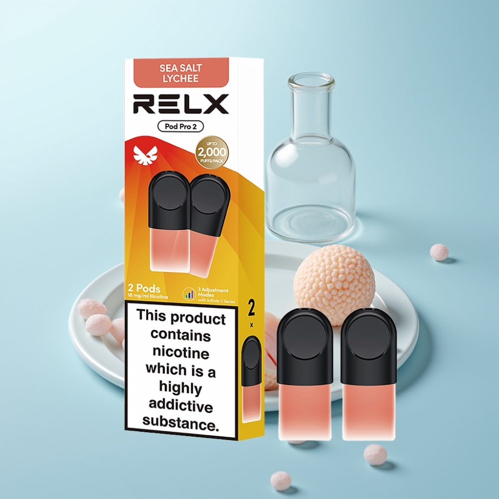 RELX Pod Pro 2 600 Puffs 1.8% נִיקוֹטִין 1.9ml Sea Salt Lychee 3 Voltage Modes