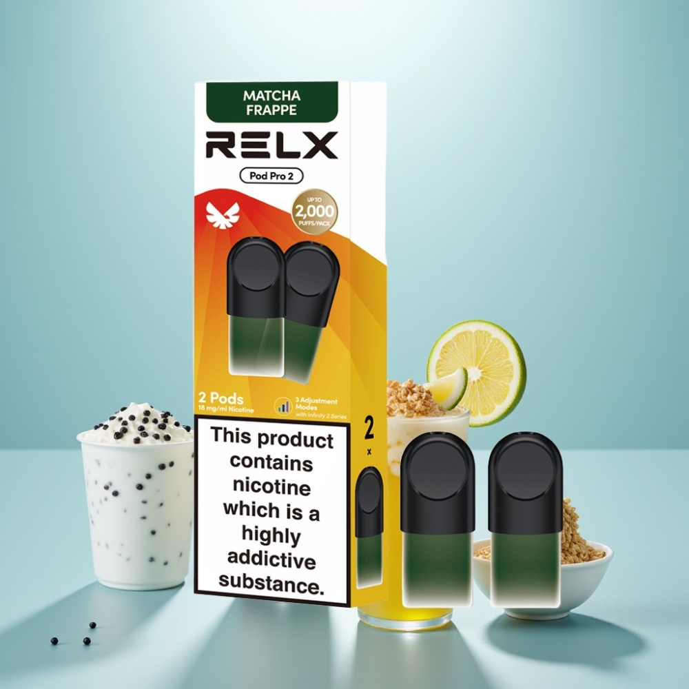 RELX Pod Pro 2 600 Puffs 1.8% נִיקוֹטִין 1.9ml תה-מאצ'ה פרפה Tea Vape Pod
