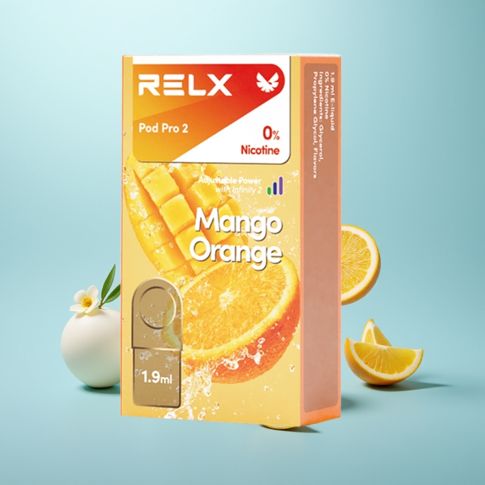 RELX Pod Pro 2 600 Puffs 1.9ml 0% נִיקוֹטִין Mango Orange Pods Eco/Smooth/Boost Modes
