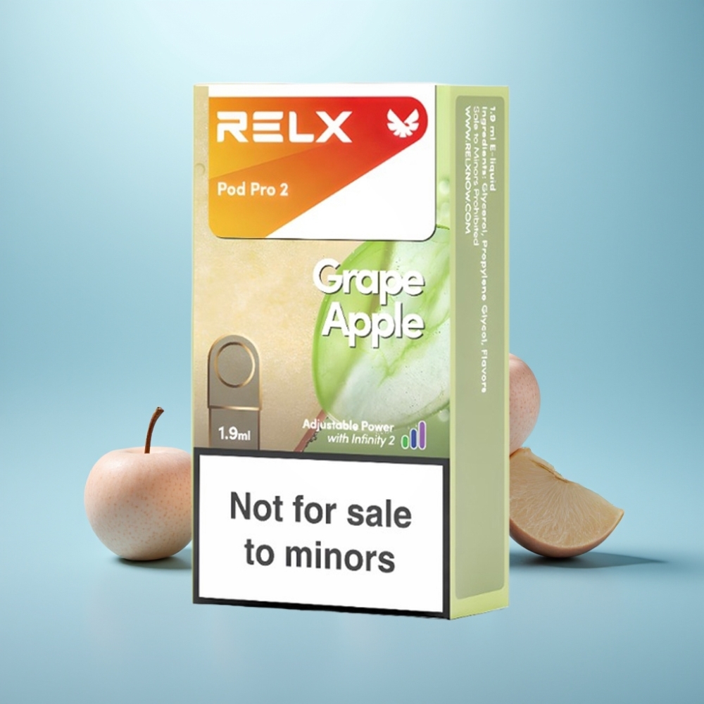 RELX Pod Pro 2 600 Puffs 1.9ml Zero נִיקוֹטִין תפוח ענב Eco/Smooth/Boost Mode