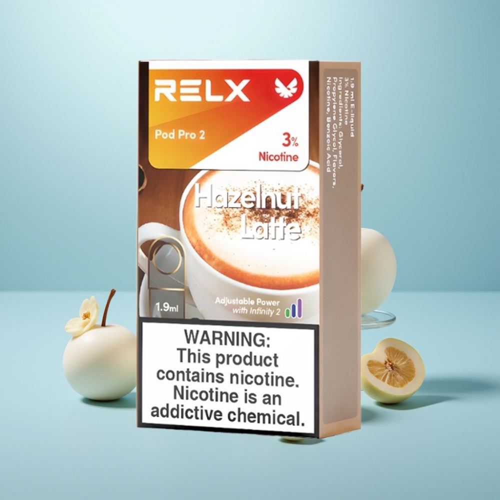RELX Pod Pro 2 600 Puffs 3% נִיקוֹטִין 1.9ml Hazelnut Latte Eco/Smooth/Boost Mode