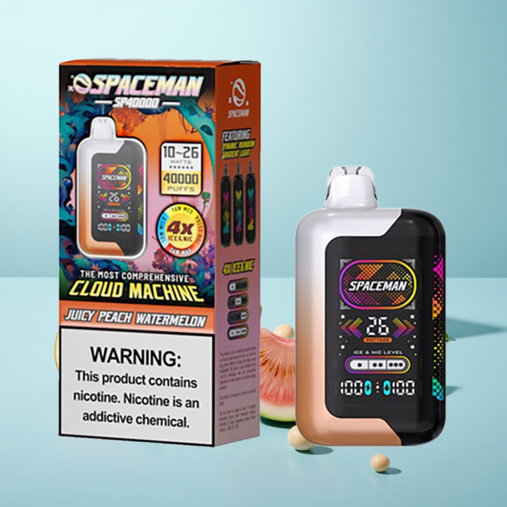 SMOK Spaceman SP40000 Zero נִיקוֹטִין חד פעמי 40000 Puffs 20ml אפרסק עסיסי אבטיח Dual Mesh LED Screen 1000mAh