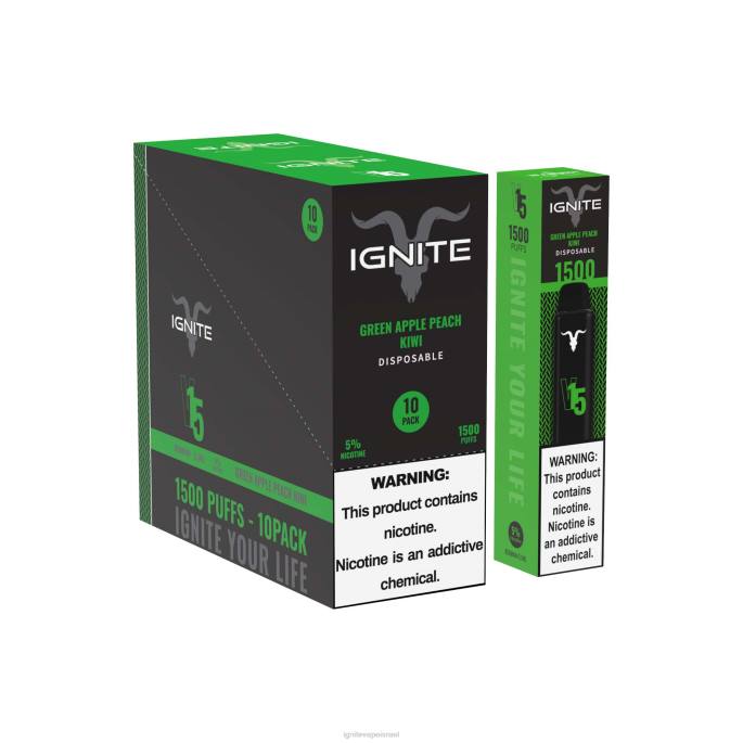 IGNITE V15 עט vape 10 חבילה - IGNITE Vape Israel X4T8101 קיווי אפרסק תפוח ירוק
