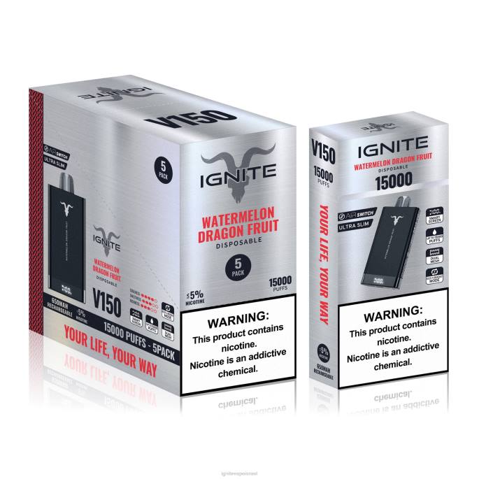 IGNITE V150 עט vape 5 חבילה - IGNITE Vapes X4T893 פרי דרקון אבטיח