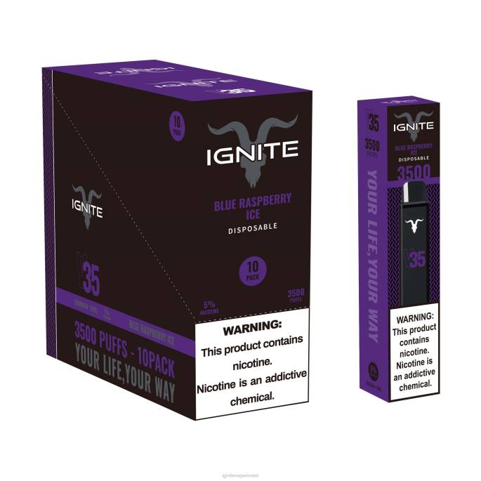 IGNITE V35 עט vape 10 חבילה - IGNITE Disposable Vape X4T8120 קרח פטל כחול