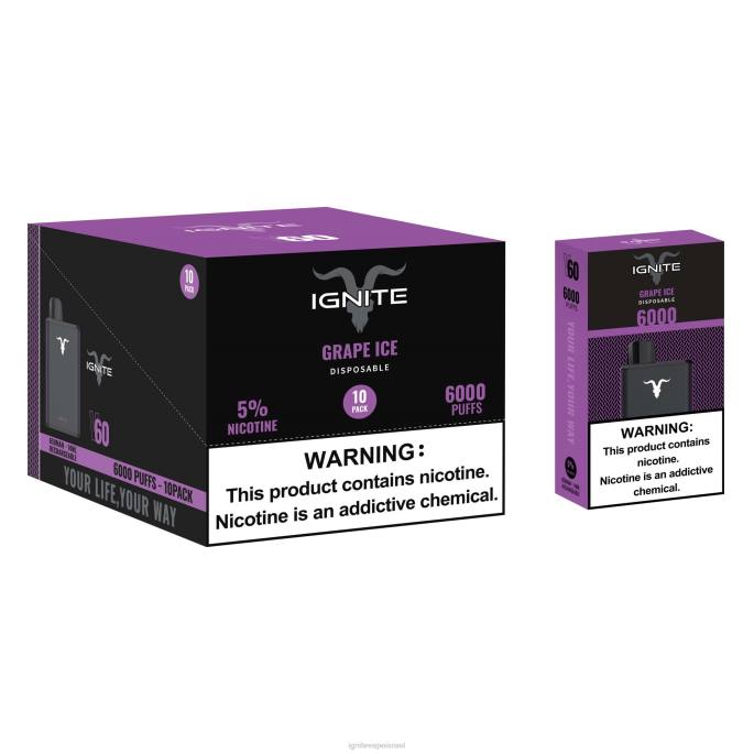 IGNITE V60 עט vape 10 חבילה - IGNITE Vape Flavors X4T818 קרח ענבים