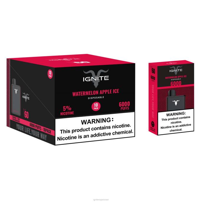 IGNITE V60 עט vape 10 חבילה - IGNITE Vape Flavors X4T828 קרח תפוח אבטיח