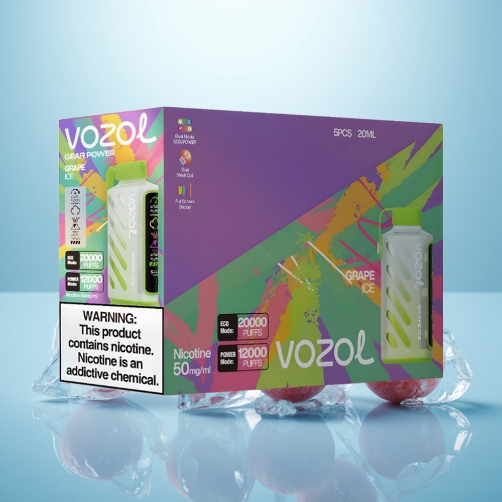 VOZOL Gear Power 20000 Puffs Dual Mesh Coil Full Screen Display ענב קרח