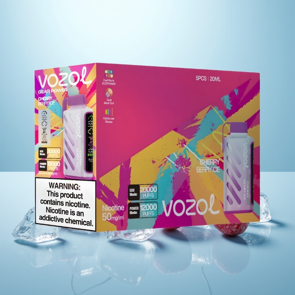 VOZOL Gear Power 20000 Puffs Dual Mesh Coil Full Screen Display דובדבן פרי יער קרח