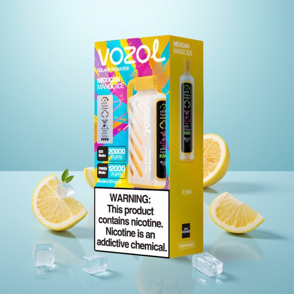 VOZOL Gear Power 20000 Puffs S.i.L.C. Tech Dual Mesh Coil Full Screen Display 20mL 5% מנגו מקסיקני קרח