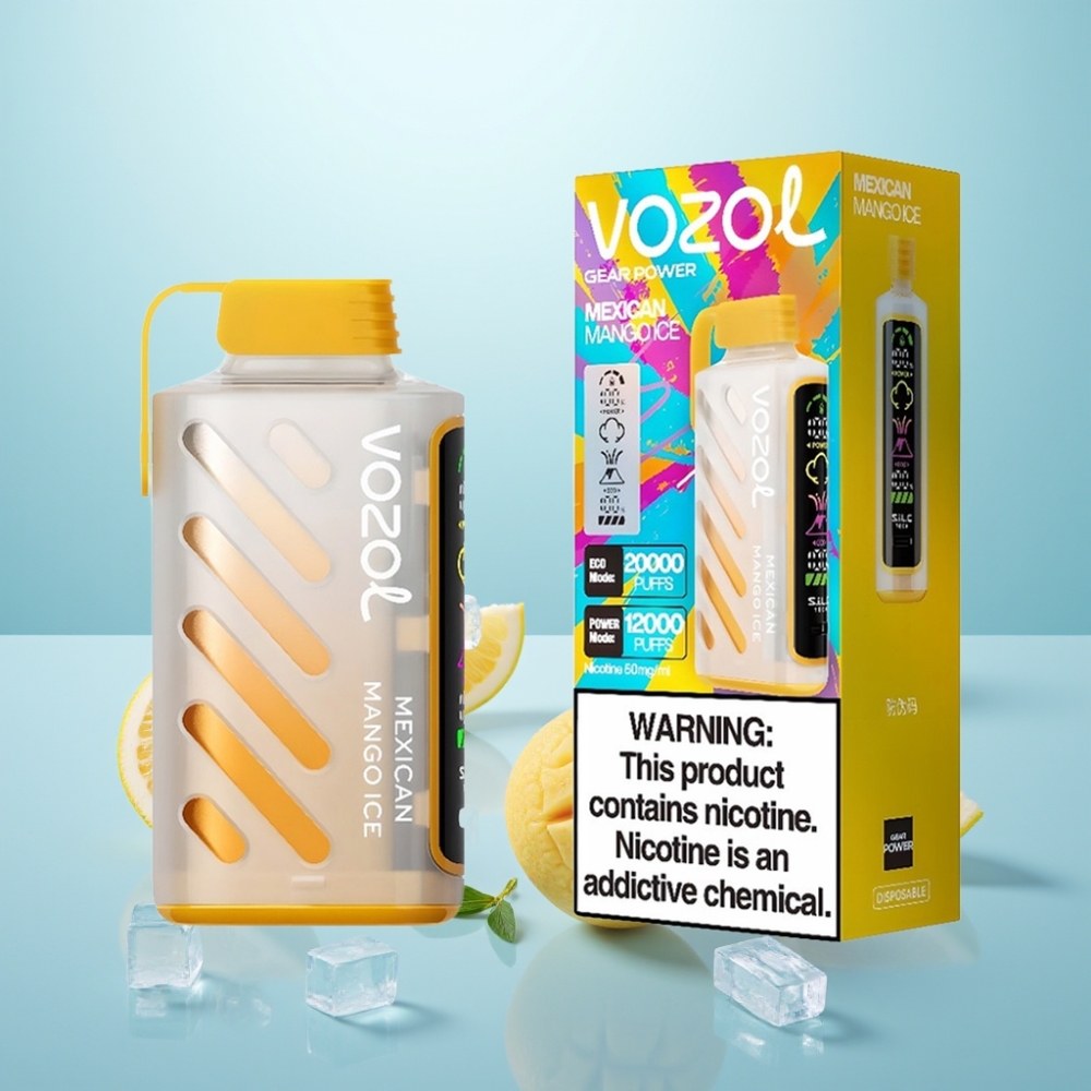 VOZOL Gear Power 20000 Puffs S.i.L.C. Tech Dual Mesh Coil Full Screen Display 20mL 5% מנגו מקסיקני קרח