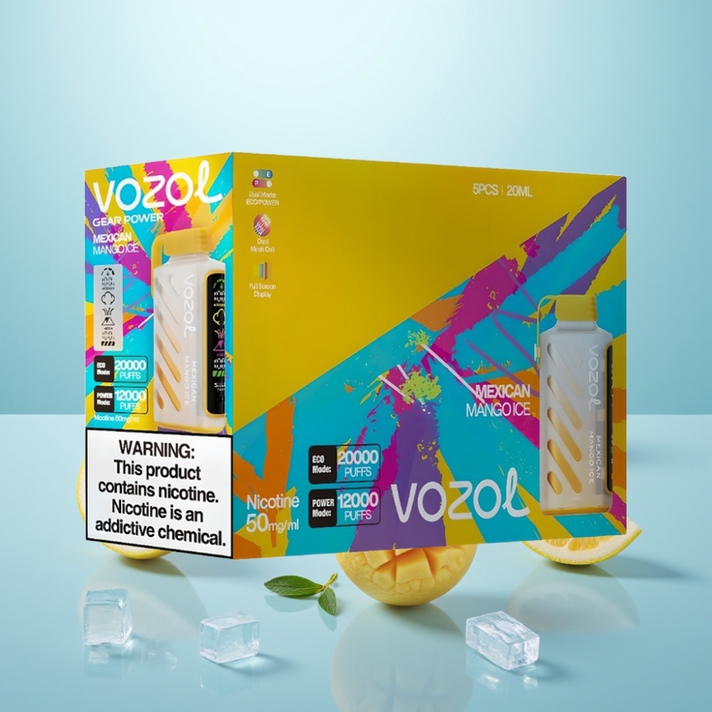 VOZOL Gear Power 20000 Puffs S.i.L.C. Tech Dual Mesh Coil Full Screen Display 20mL 5% מנגו מקסיקני קרח