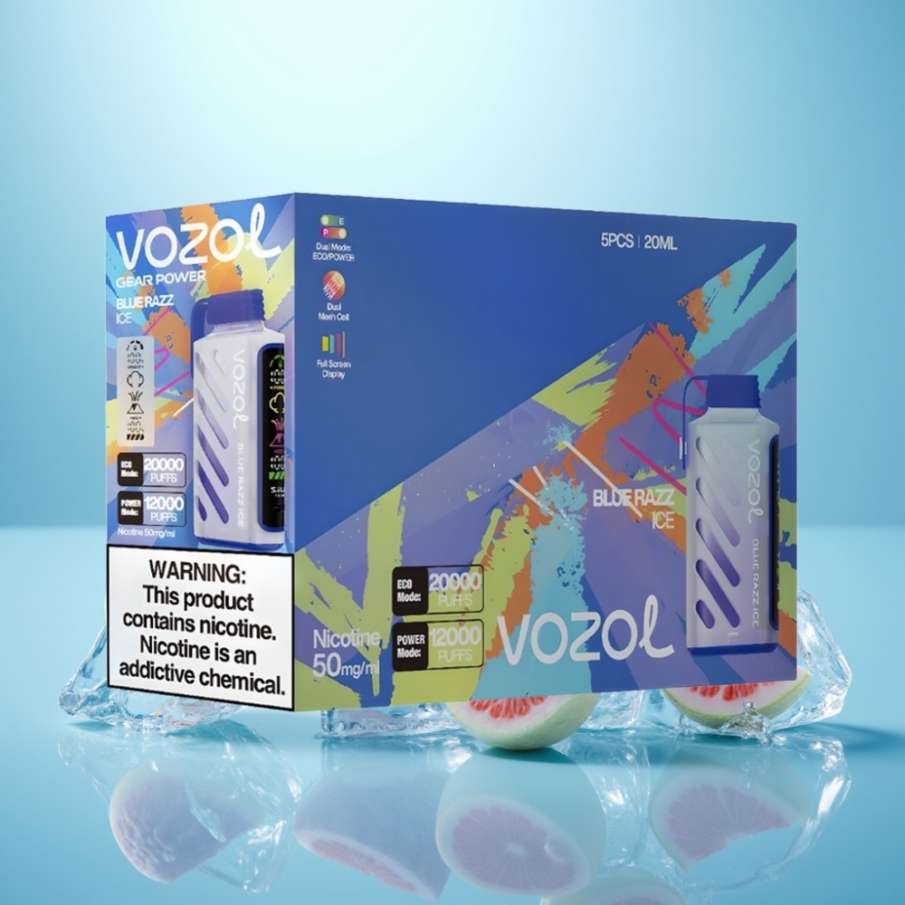 VOZOL Gear Power 20000 Puffs S.i.L.C. Tech Dual Mesh Coil Full Screen Display פטל כחול קרח