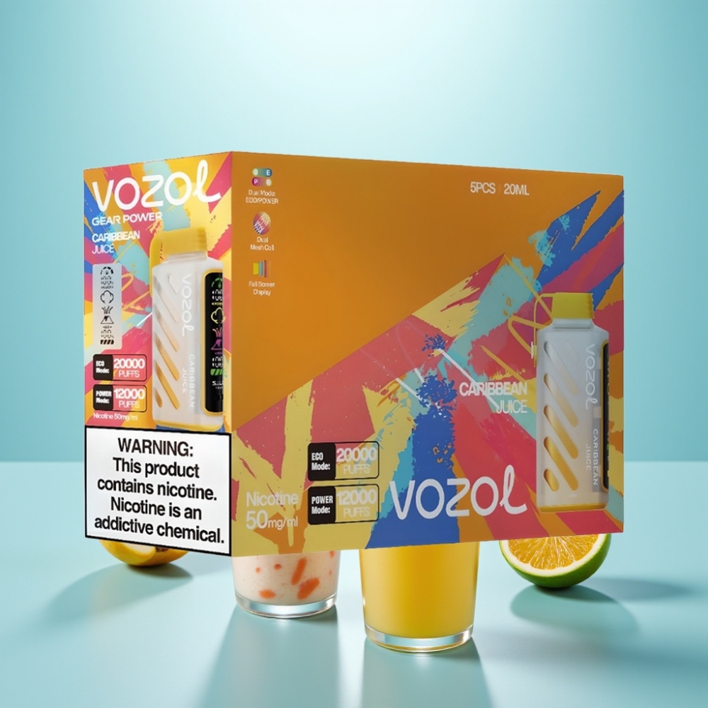 VOZOL Gear Power 20000 Puffs Vape חד פעמי מיץ קריבי עם S.i.L.C. Tech, Dual Mesh Coil, Full Screen Display