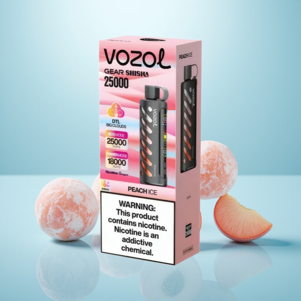 VOZOL Gear Shisha 25000 Puffs Dual Mesh Dual Modes Peach Ice 5mg/ml Vape חד פעמי
