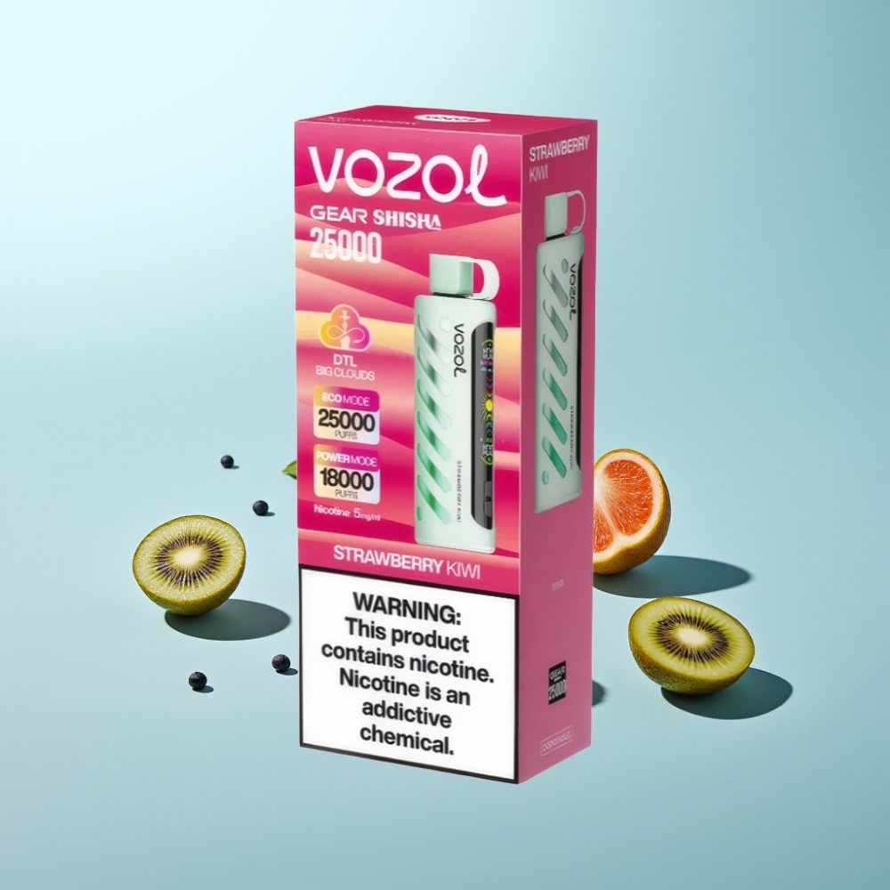 VOZOL Gear Shisha 25000 Puffs Dual Mesh S.i.L.C Tech 1000mAh תות קיווי