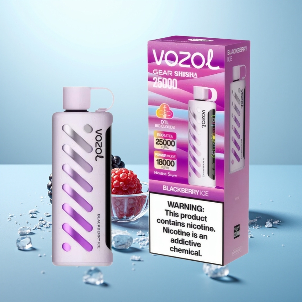 VOZOL Gear Shisha 25000 Puffs Dual Mesh S.i.L.C Tech בטעם פטל שחור קרח