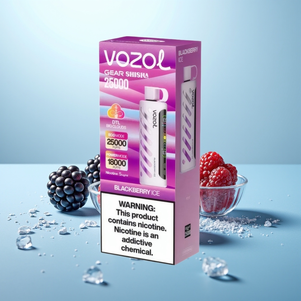 VOZOL Gear Shisha 25000 Puffs Dual Mesh S.i.L.C Tech בטעם פטל שחור קרח