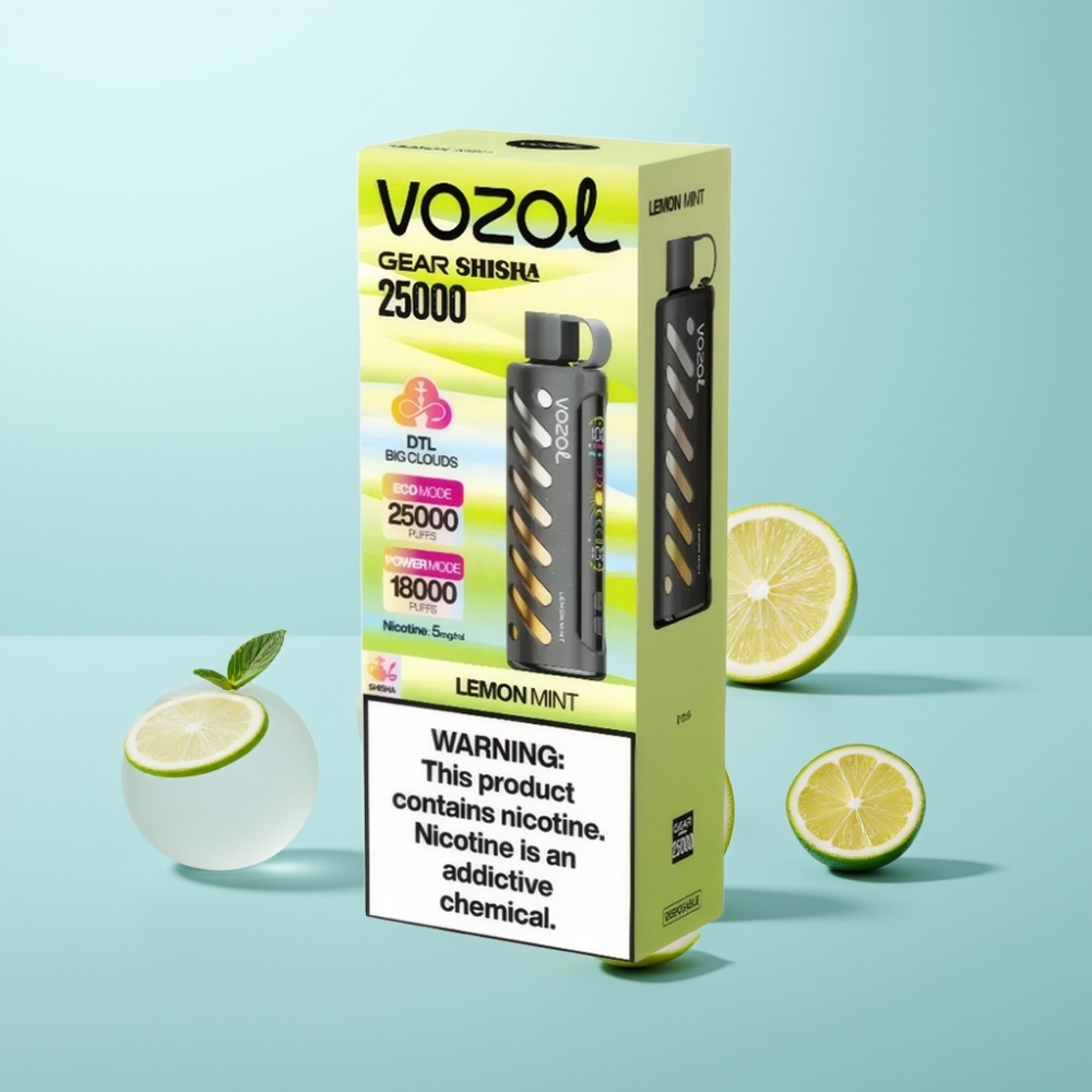 VOZOL Gear Shisha 25000 Puffs Lemon Mint Dual Mesh 1000mAh S.i.L.C Tech