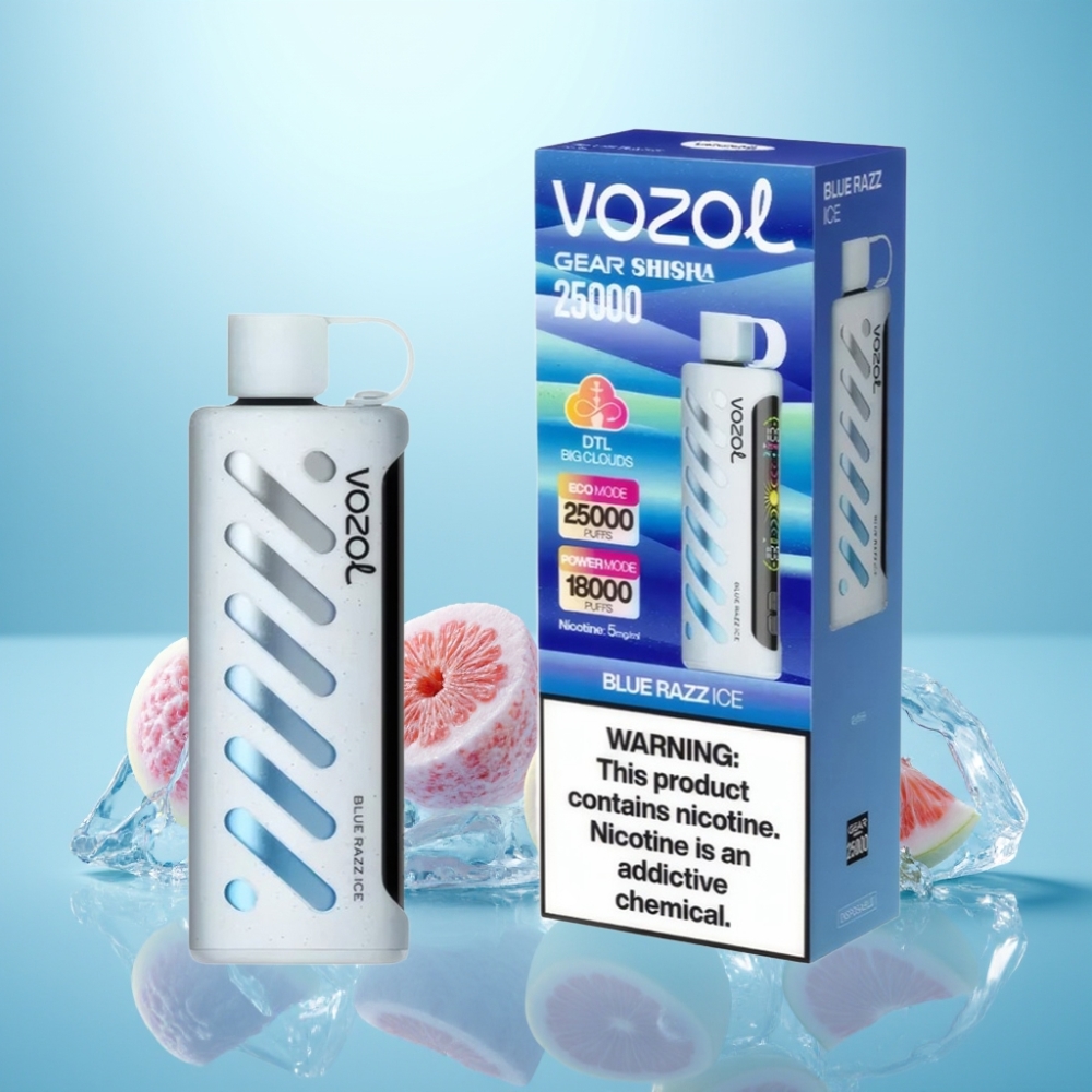 VOZOL Gear Shisha 25000 Puffs S.i.L.C Tech Dual Mesh 1000mAh 5mg/ml בלו רז אייס