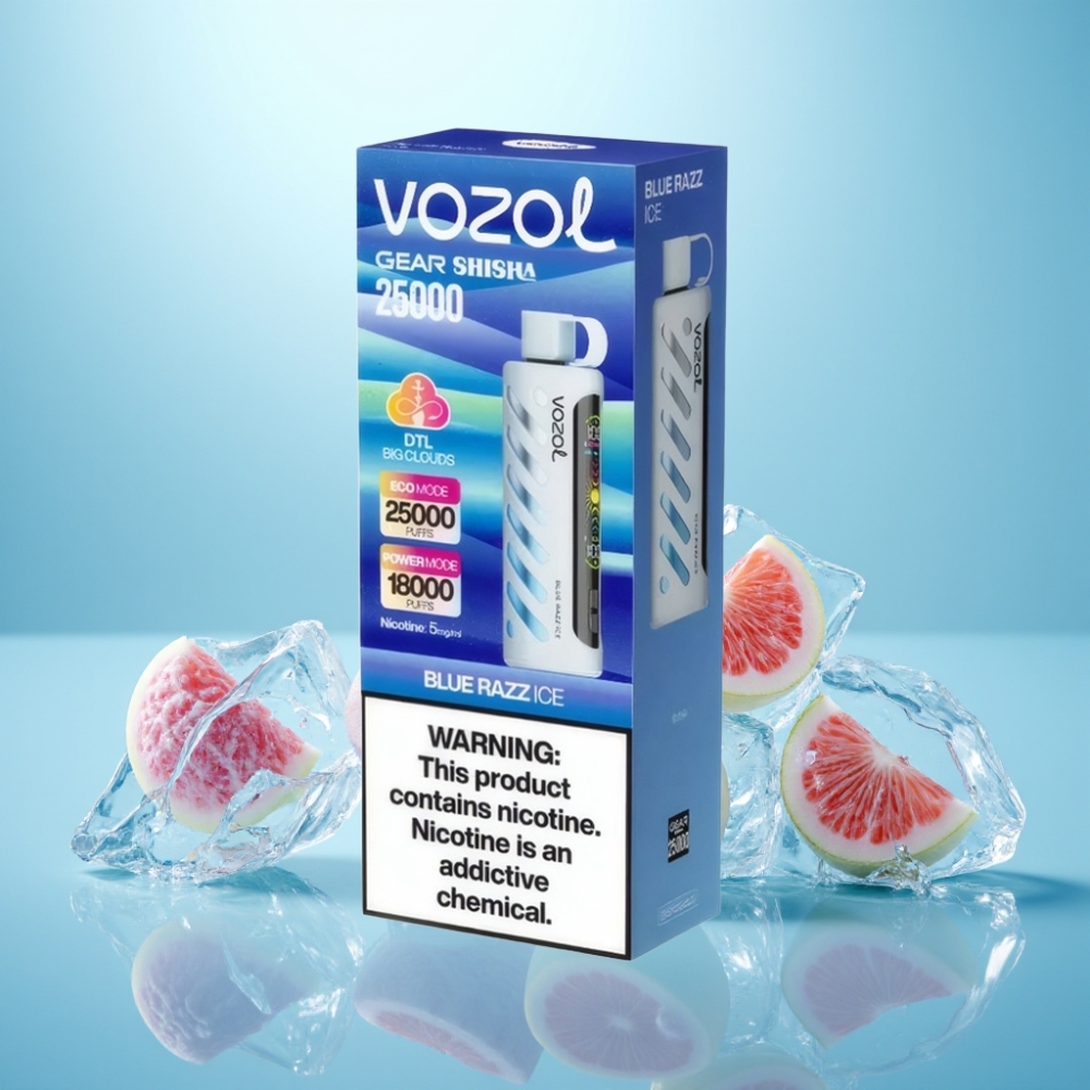 VOZOL Gear Shisha 25000 Puffs S.i.L.C Tech Dual Mesh 1000mAh 5mg/ml בלו רז אייס