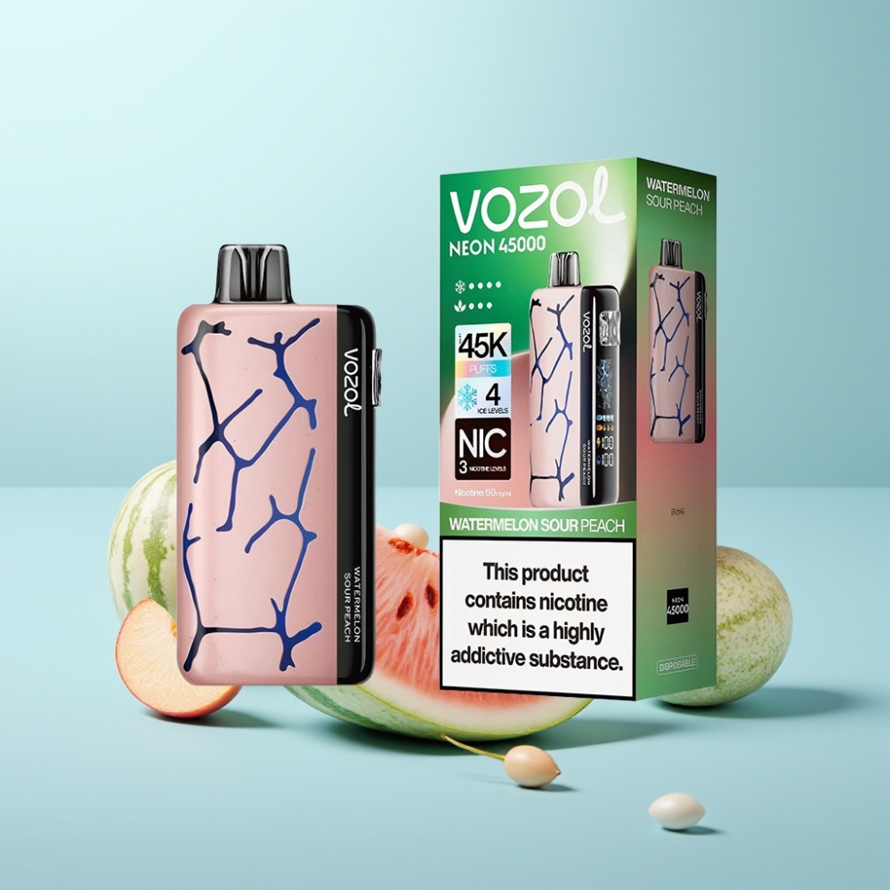 Vozol Neon 45K 45000 Puffs Vape חד פעמי אבטיח חמוץ אפרסק עם סוללה 800mAh ונוזל 20ml