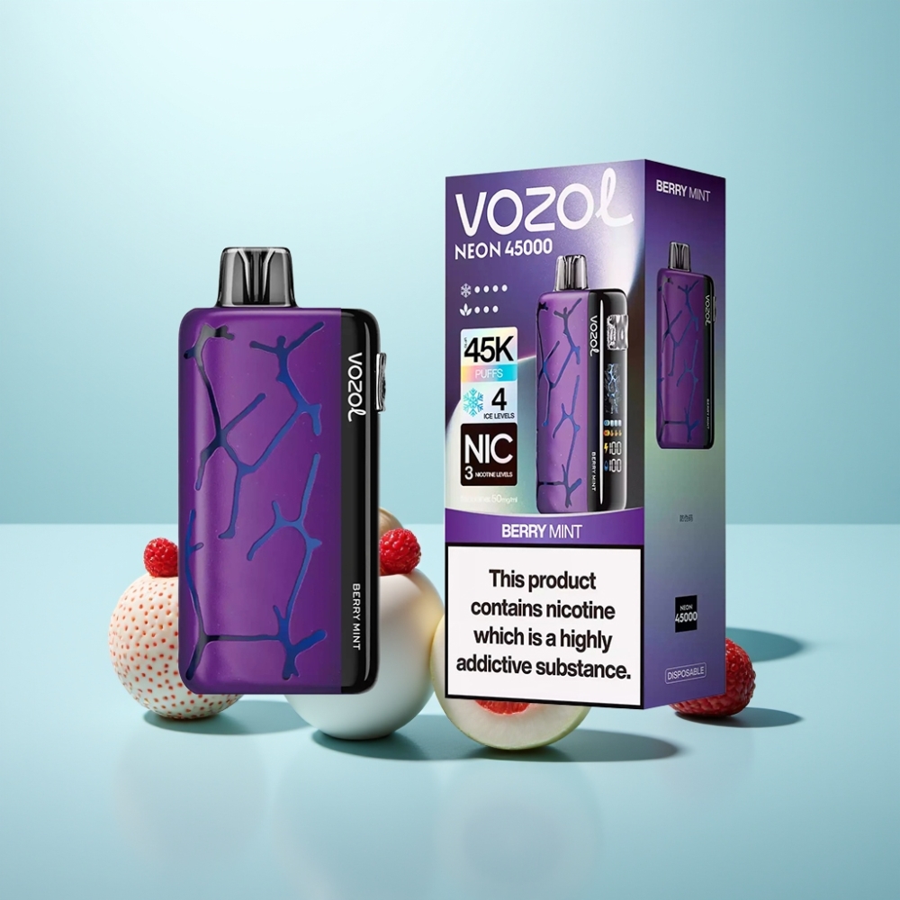 Vozol Neon 45K 45000 Puffs Vape חד פעמי נענע פירות יער סוללה 800mAh סליל משובץ קרח כוונון 4 מצבים אוורור כוונון 3 מצבים