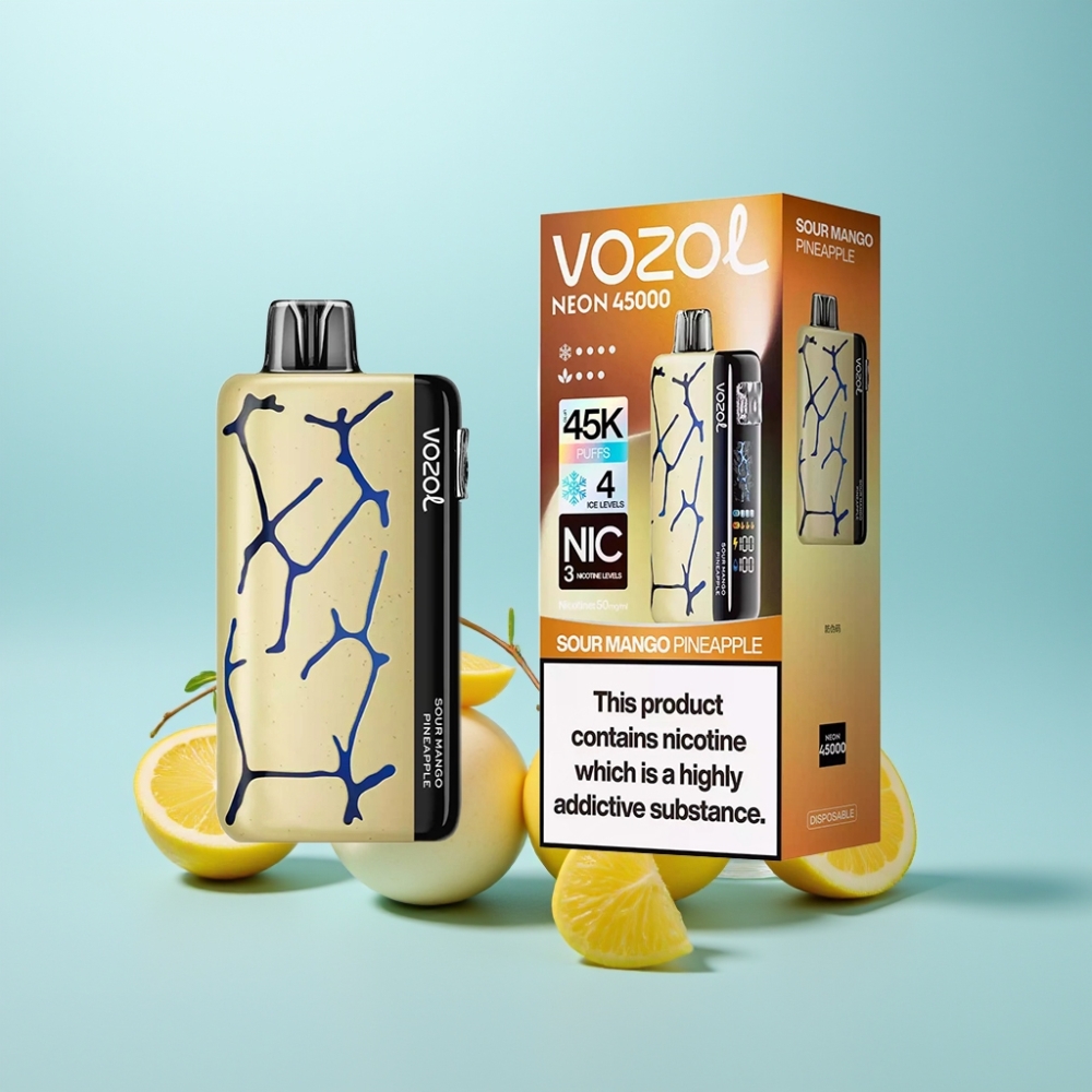 Vozol Neon 45K 45000 Puffs Vape חד פעמי אננס מנגו חמוץ סוללה 800mAh סליל Mesh