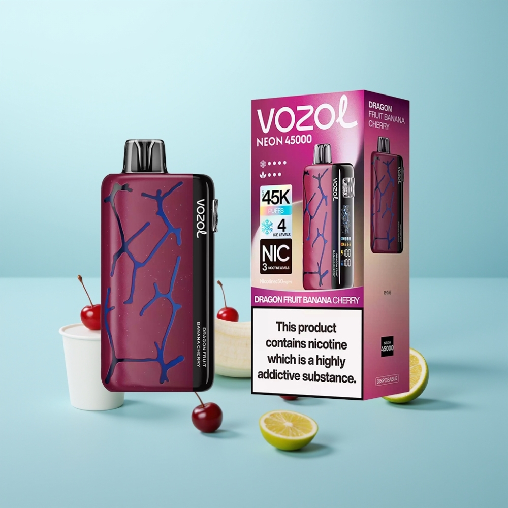 Vozol Neon 45K 45000 Puffs Vape חד פעמי Adjustable Ice Airflow Mesh Coil 20ml Toot Pitom Banana Cherry