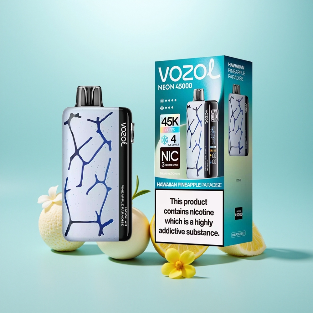 Vozol Neon 45K 45000 Puffs Vape חד פעמי Hawaiian Pineapple Paradise 800mAh Type-C Adjustable Ice Airflow Mesh Coil
