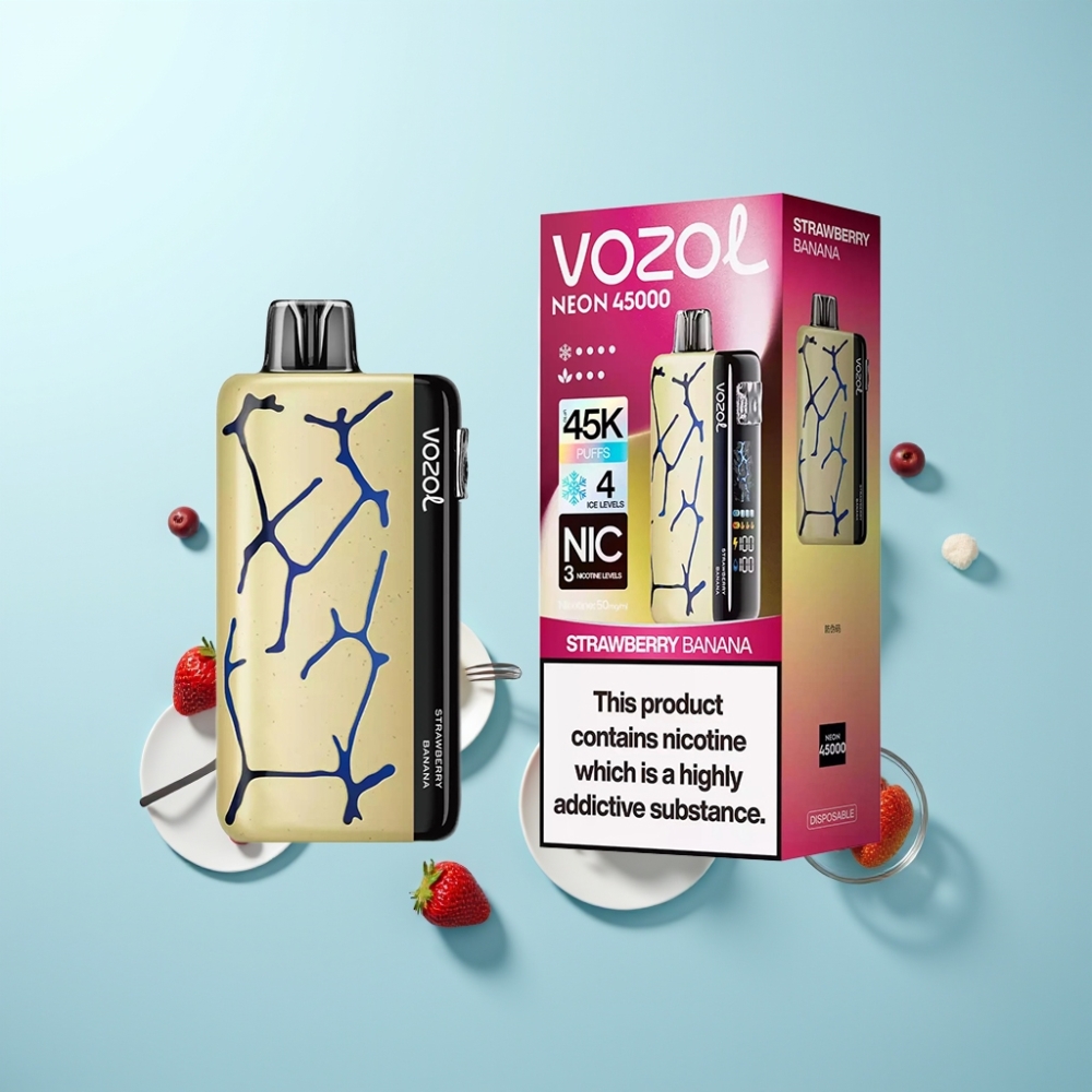 Vozol Neon 45K 45000 Puffs Vape חד פעמי תות בננה עם Ice 4 מצבים ו-Airflow 3 מצבים