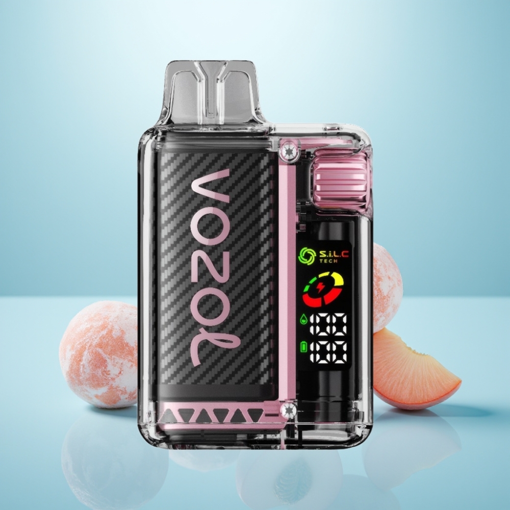 VOZOL Vista 20000 Puffs Vape חד פעמי אפרסק קרח עם סוללה נטענת 650mAh, חוזק ניקוטין 2%, מסך OLED