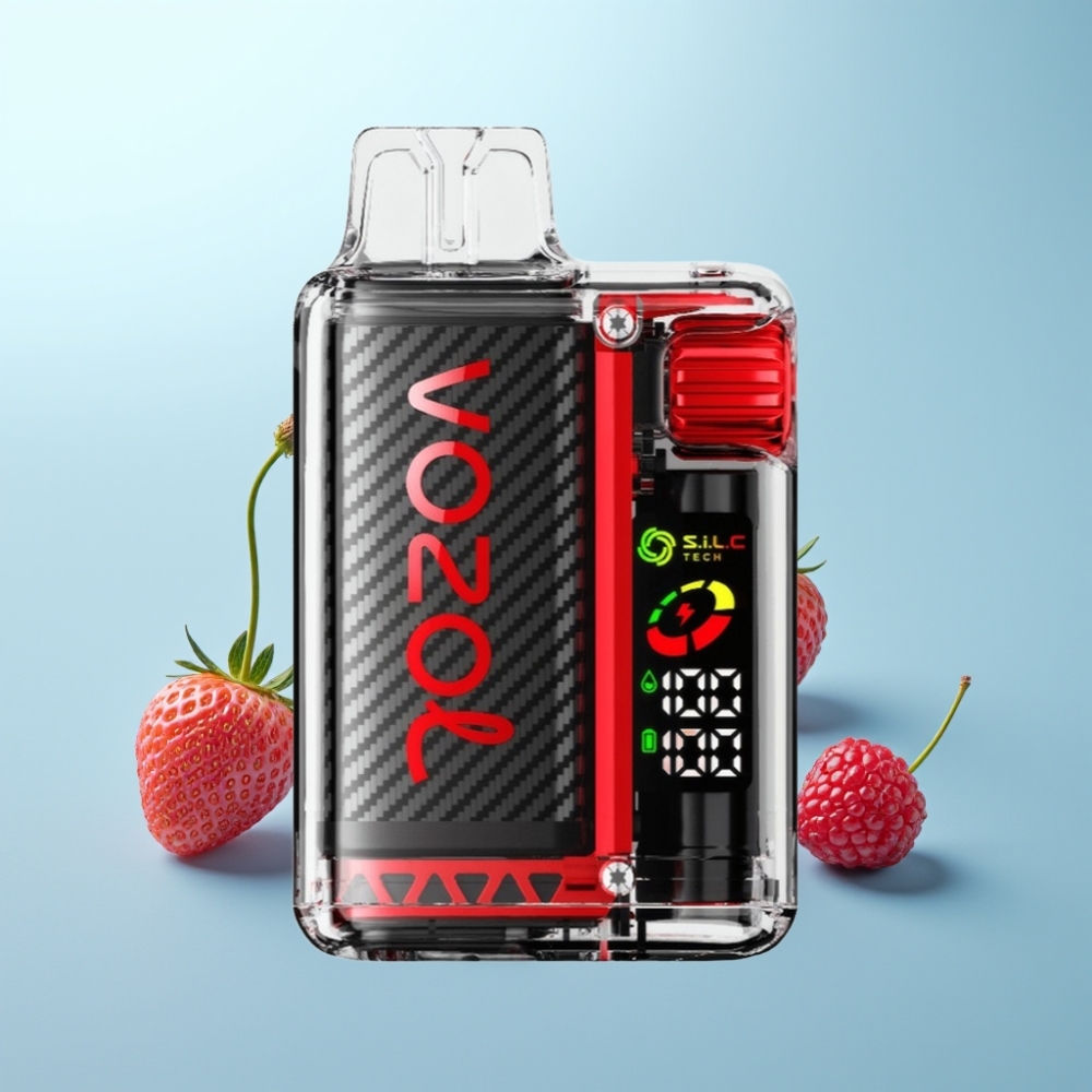 VOZOL Vista 20000 Puffs Vape חד פעמי תות פטל דובדבן עם סוללה נטענת 650mAh, עוצמת ניקוטין 2%, OLED Screen, S.i.L.C Tech Dual Mesh Coil